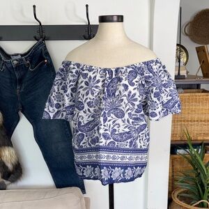 LOFT Blue and White Floral off shoulder